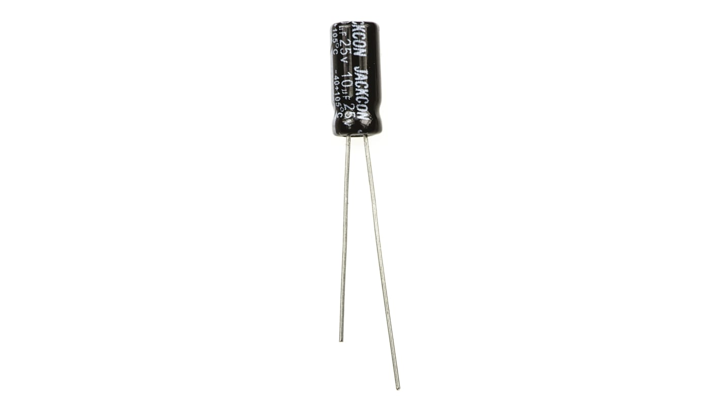 RS PRO 直插铝电解电容, 10μF, 25V 直流, 5 (Dia.) x 11mm, 最高105°C