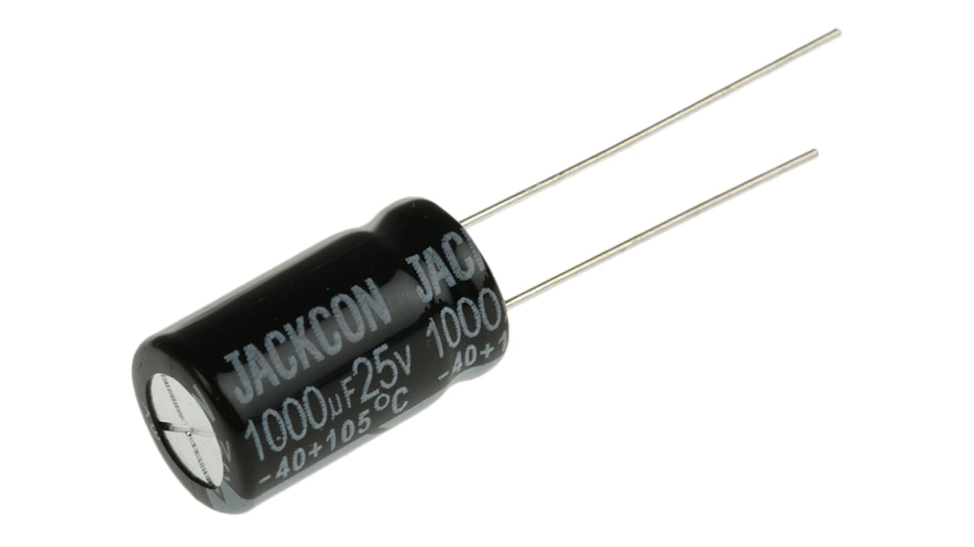 RS PRO, THT Aluminium-Elektrolyt Kondensator 1000μF ±20% / 25V dc, Ø 10mm x 17mm x 17mm, bis 105°C