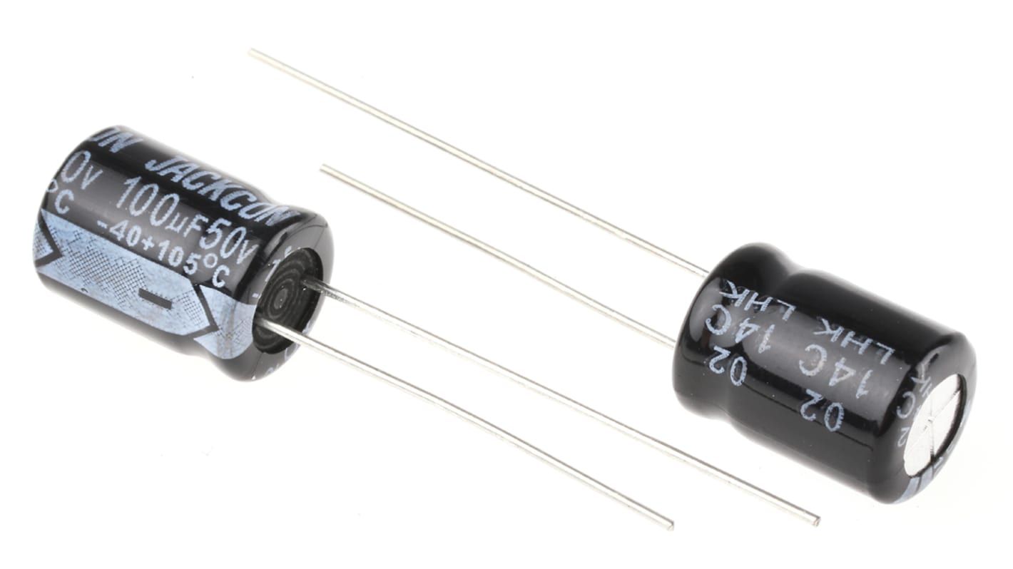 RS PRO 100μF Aluminium Electrolytic Capacitor 50V dc, Radial, Through Hole