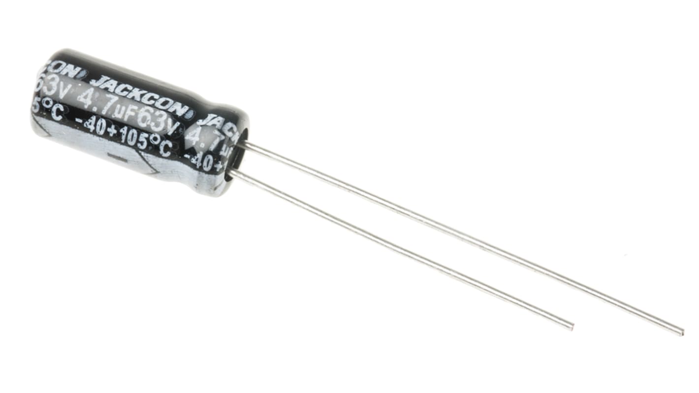 RS PRO 4.7μF Aluminium Electrolytic Capacitor 63V dc, Radial, Through Hole