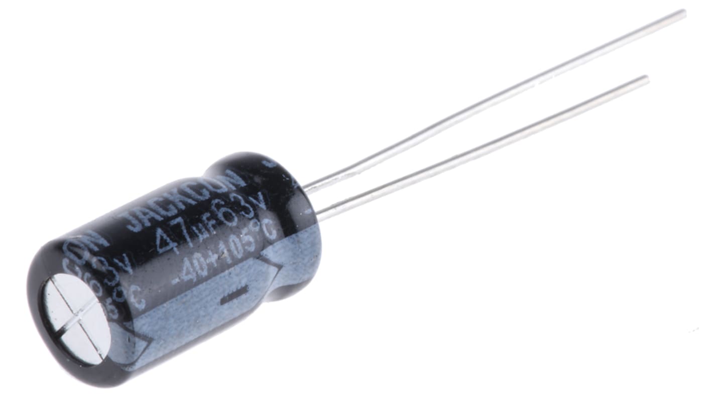 RS PRO 47μF Aluminium Electrolytic Capacitor 63V dc, Radial, Through Hole