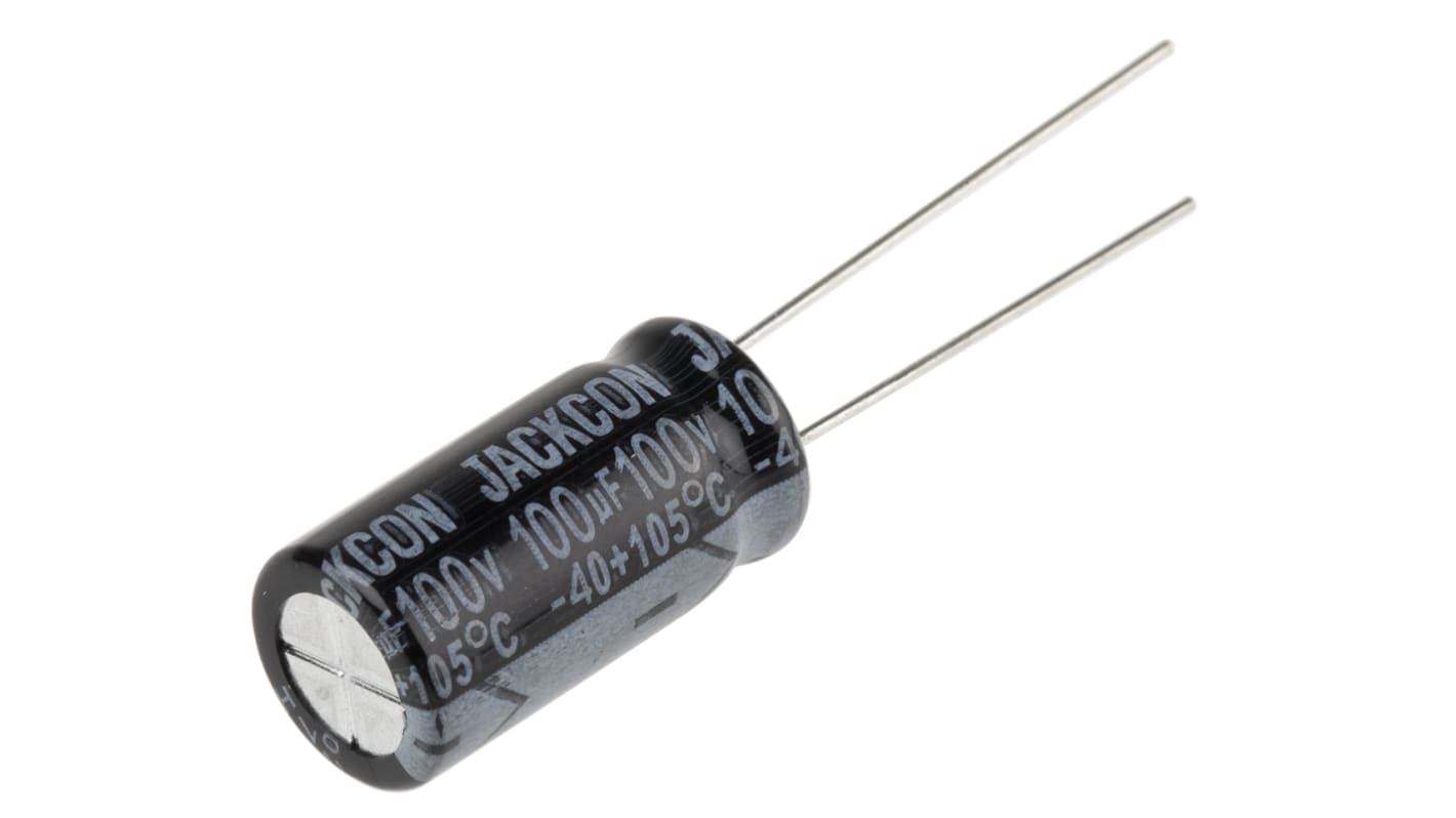 RS PRO 100μF Aluminium Electrolytic Capacitor 100V dc, Radial, Through Hole