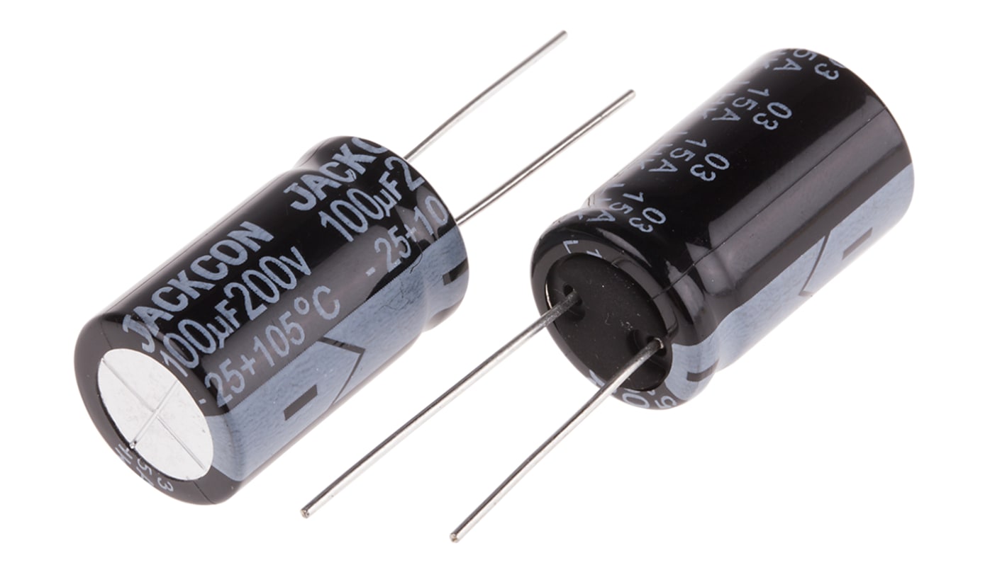 RS PRO 100μF Aluminium Electrolytic Capacitor 200V dc, Radial, Through Hole