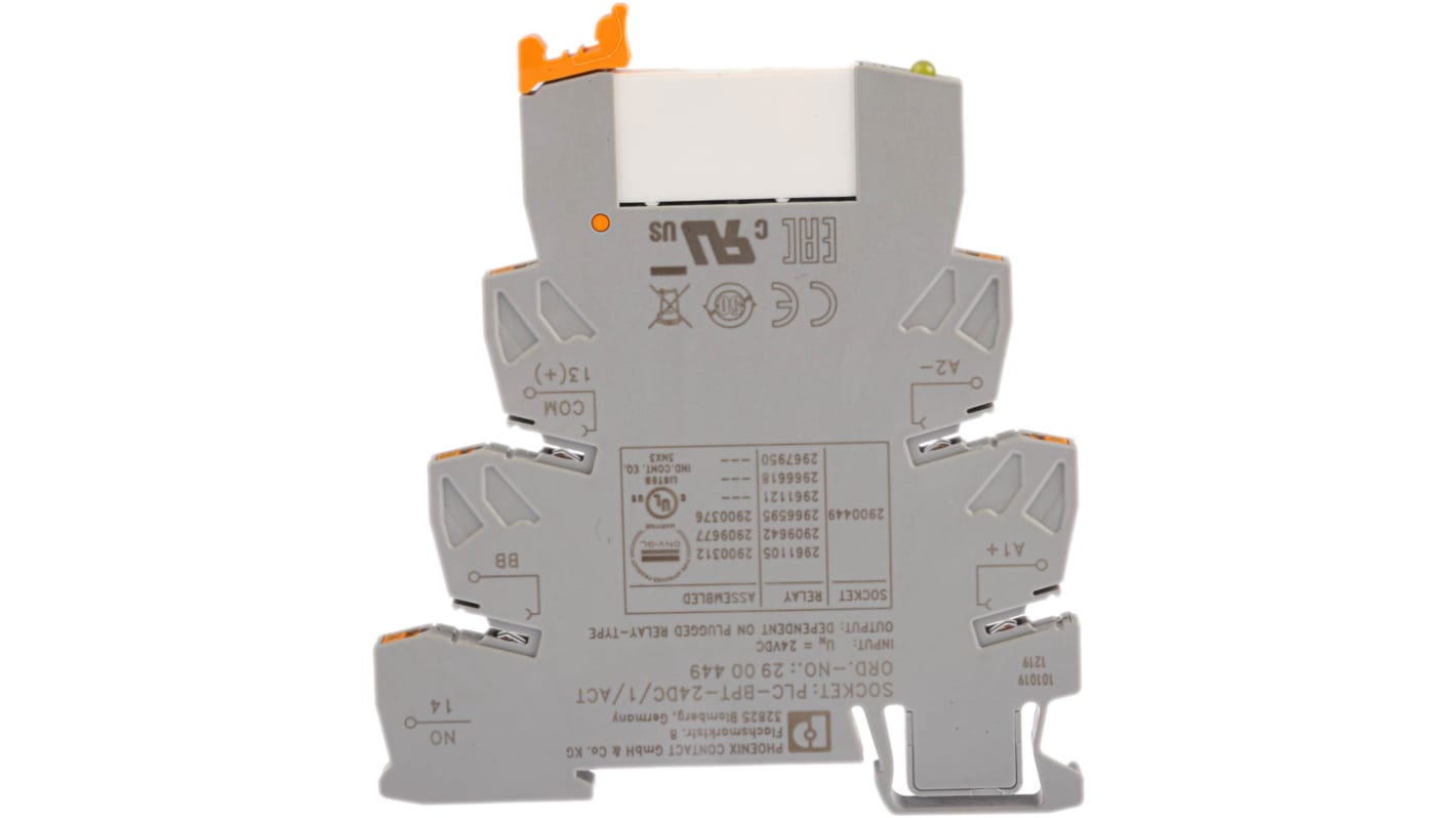 Phoenix Contact PLC-RPT- 24DC/ 1/ACT Series Interface Relay, DIN Rail Mount, 24V dc Coil, SPST, 1-Pole