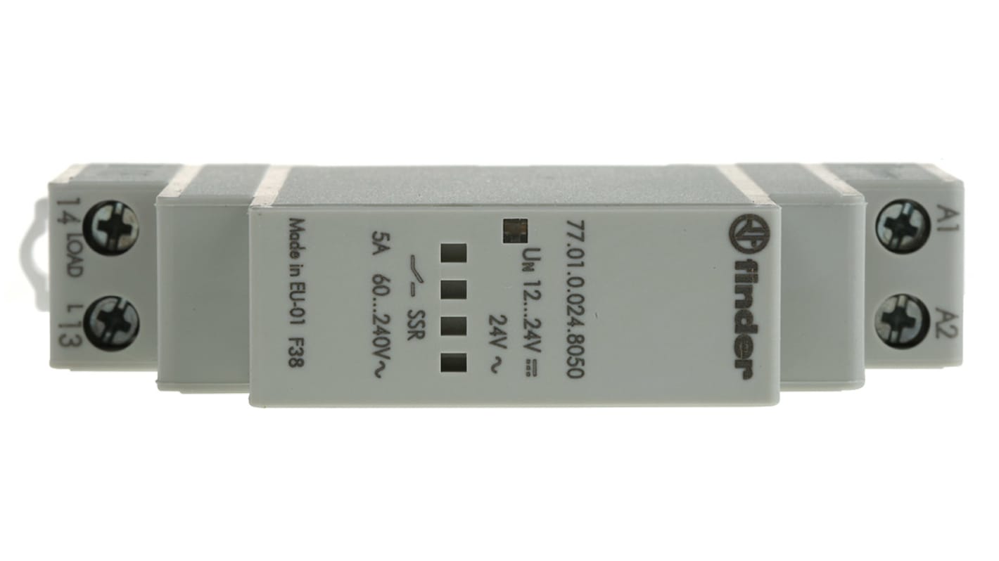 Finder 77 Series Solid State Relay, 5 A Load, DIN Rail Mount, 265 V ac Load, 24 V dc Control
