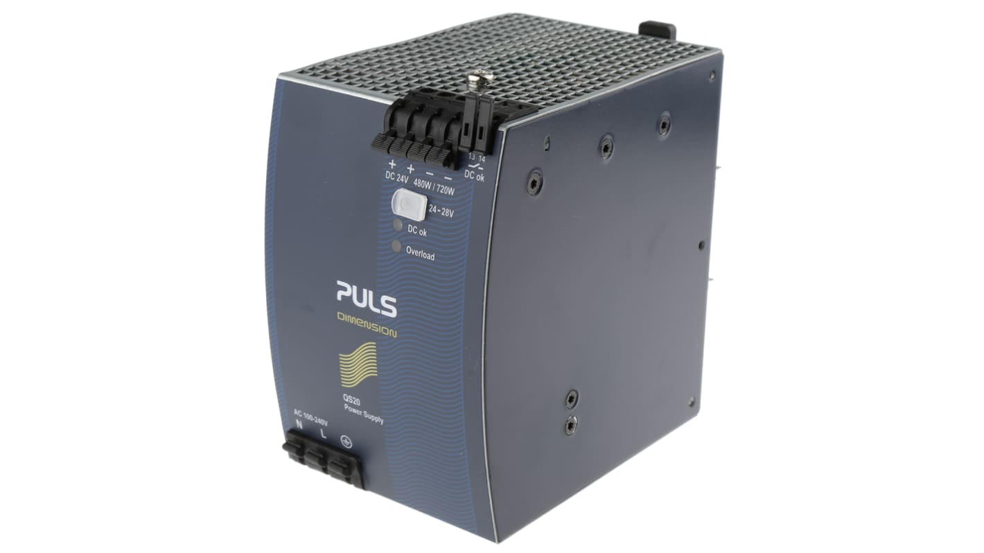 PULS DIMENSION Q Switched Mode DIN Rail Power Supply, 100 → 240V ac ac Input, 24V dc dc Output, 20A Output, 480W