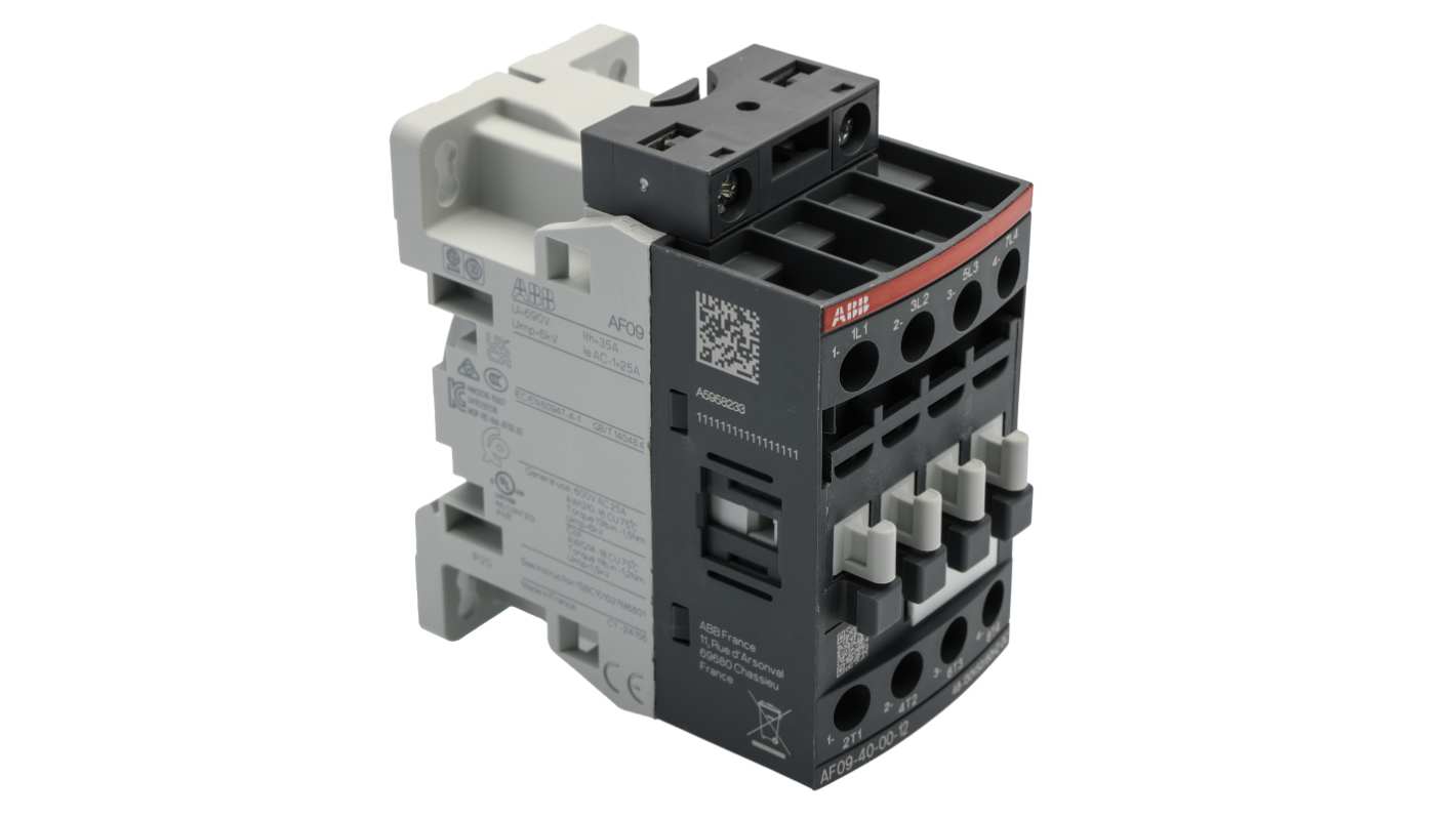 ABB AF09-40-00-12 AF Contactor, 130 V Coil, 4-Pole, 7 A, 4 kW, 4NO, 690 V ac