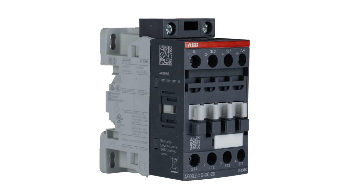 ABB AF09 AF Contactor, 12 V dc Coil, 4-Pole, 25 A, 4 kW, 4NO, 690 V ac