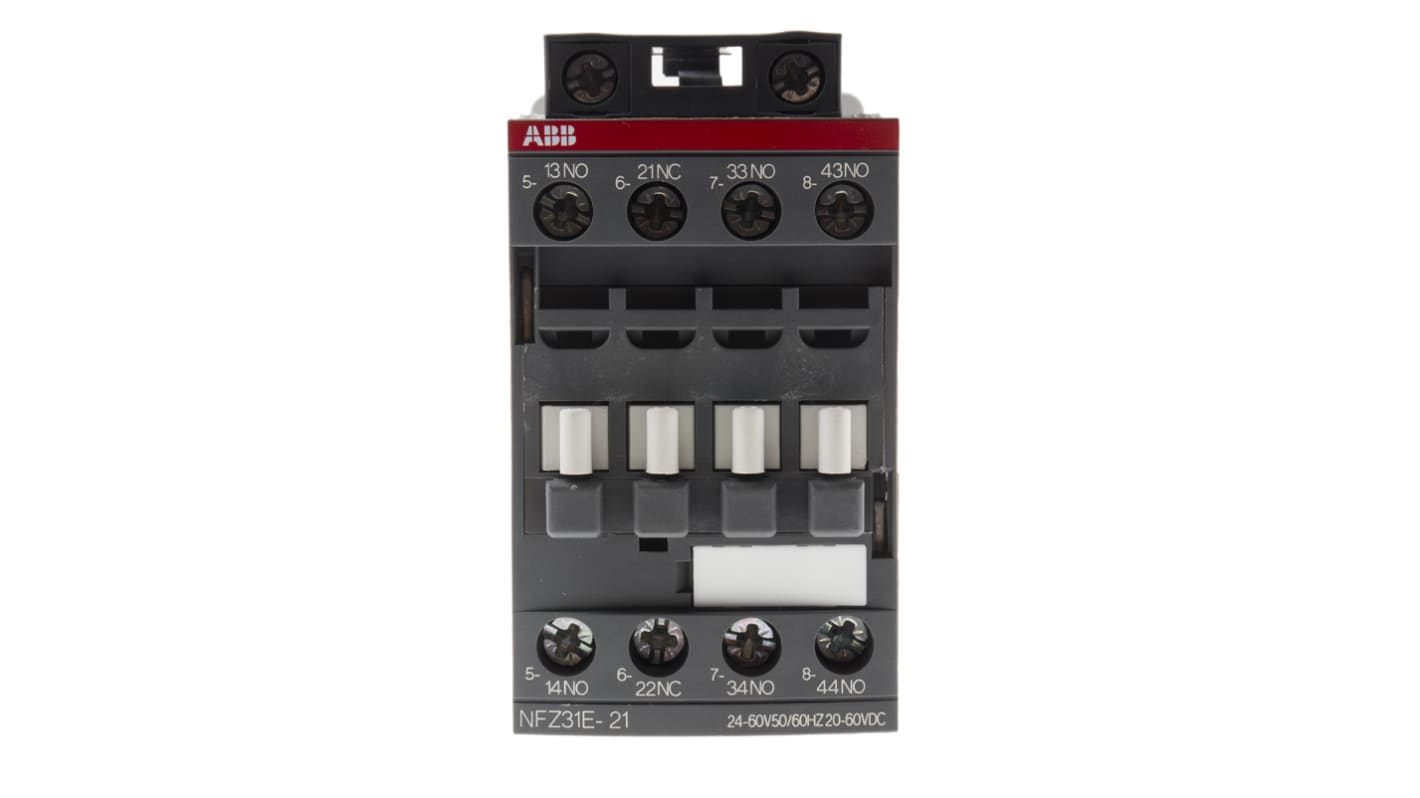 ABB Kontaktorrelé, tekercs: 20 → 60 V DC, 24 → 60 V AC, 4 pólusú, 6 A, 3NO + 1NC