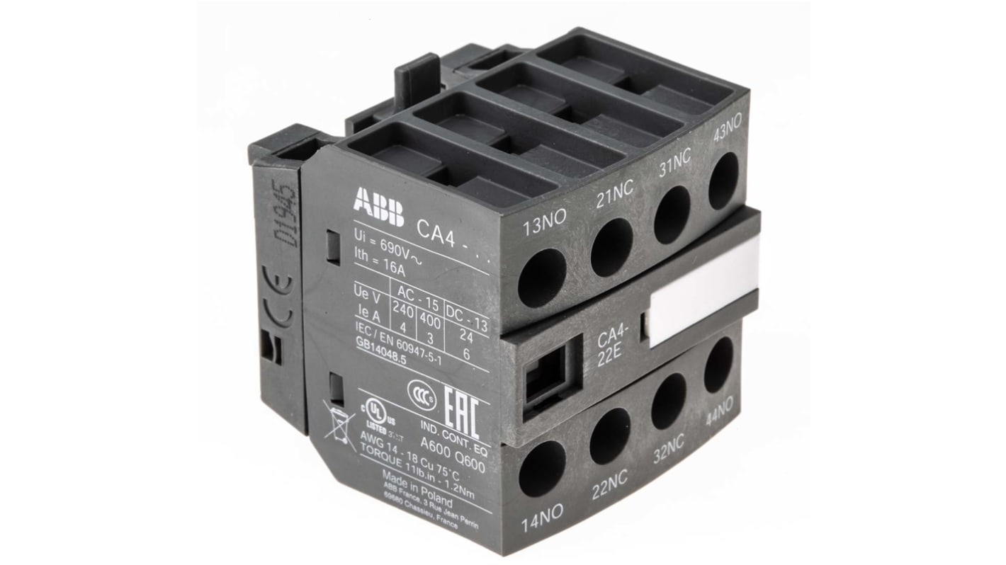 ABB Auxiliary Contact, 4 Contact, 2NC + 2NO, Front Mount CA4