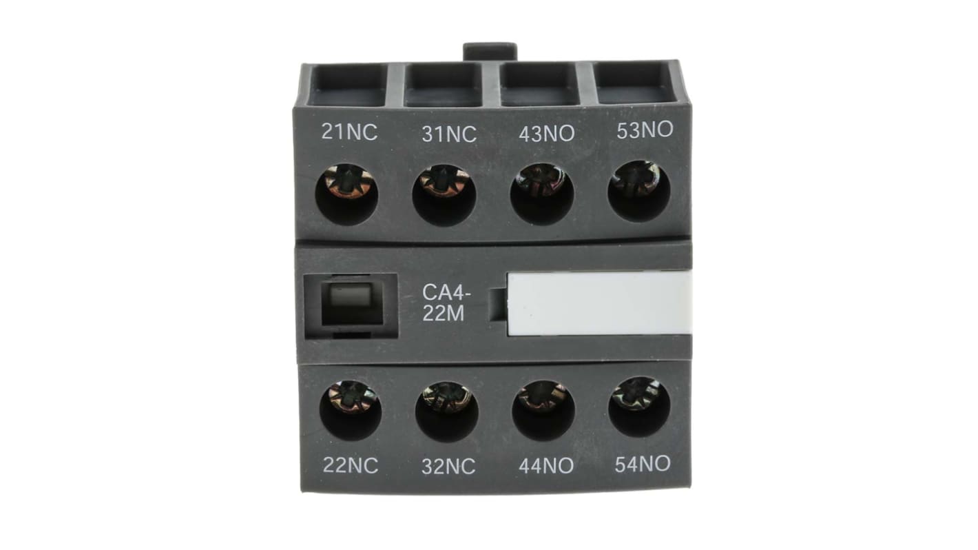 ABB 辅助触点, 4个触点, 2 常闭 + 2 常开, 6 A, 600 V 直流、690 V 交流, 正面安装, 螺钉接端, CA4系列
