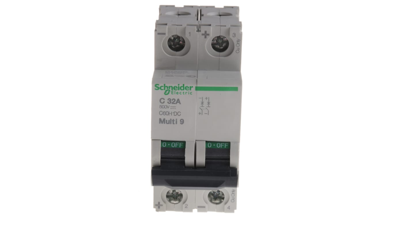 Schneider Electric Multi 9 MGN MCB Mini Circuit Breaker, 2P, 32A Curve C, 500V DC, 6 kA Breaking Capacity
