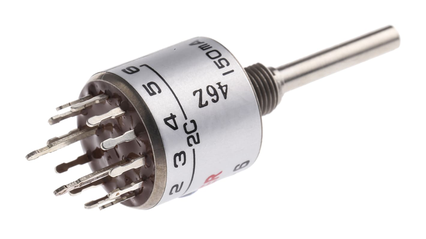 KNITTER-SWITCH, 6 Position DP6T Rotary Switch, 150 mA @ 24 V dc, Solder