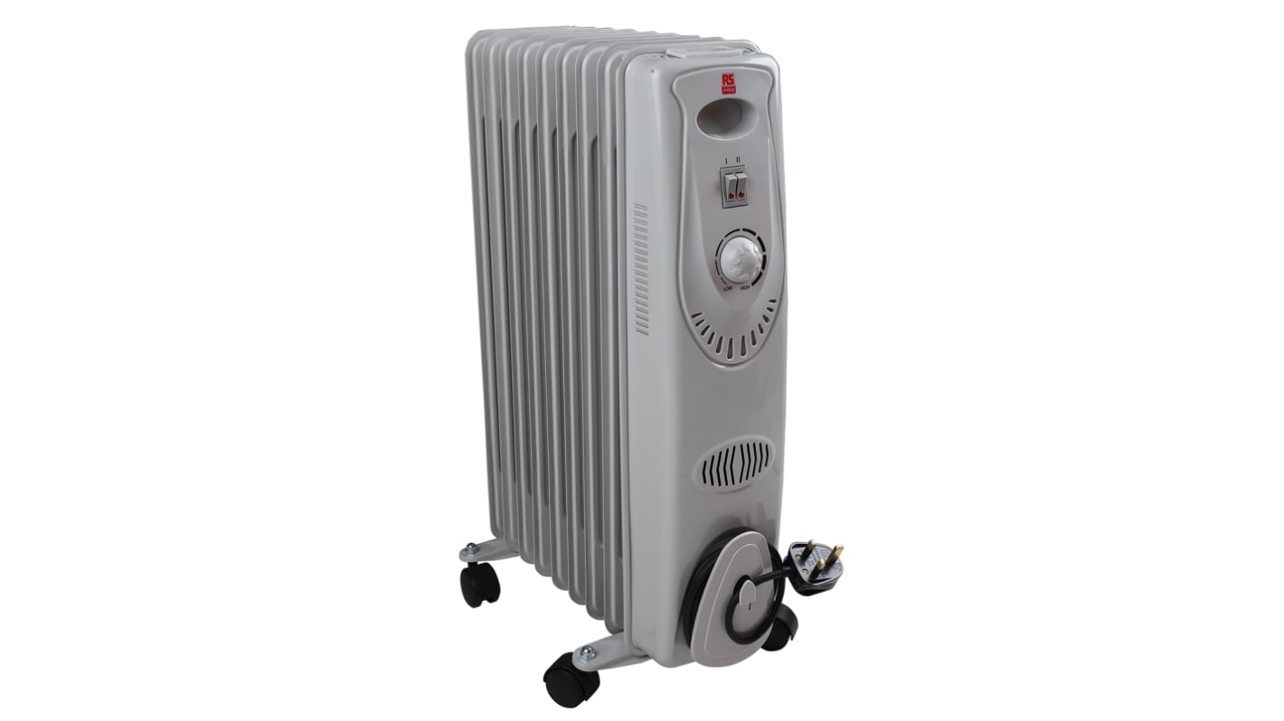 RS PRO 2kW Convection Oil Filled Radiator, Floor Mounted, Type G - British 3-pin