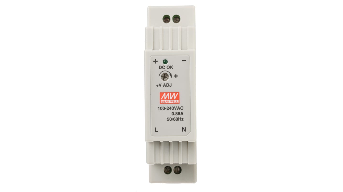 Mean Well 开关模式导轨式面板电源, 12V 直流, 1.25A输出, 15W, 单相, DR-15-12