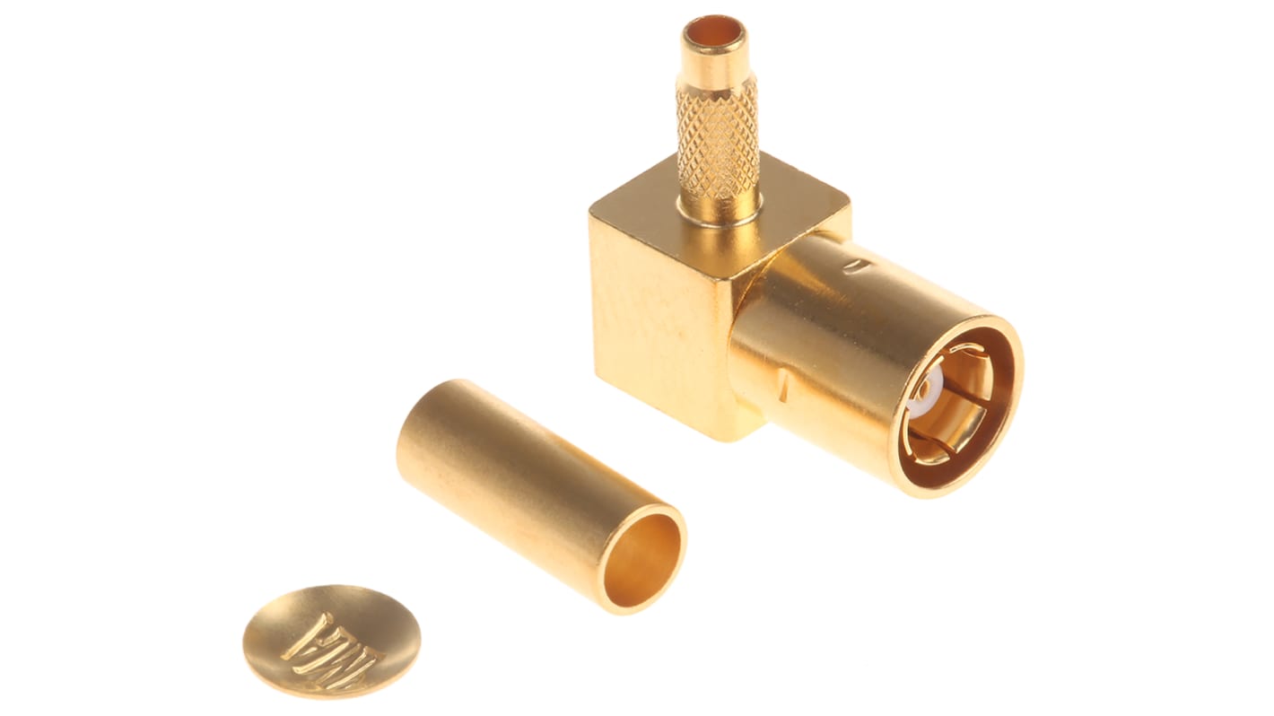 TE Connectivity, Plug Cable Mount SMB Connector, 50Ω, Crimp Termination, Right Angle Body