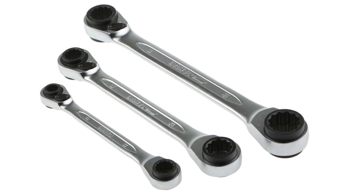Bahco S4RM Series 3-Piece Spanner Set, 8 x 9 → 18 x 19 mm, Chrome Vanadium Steel