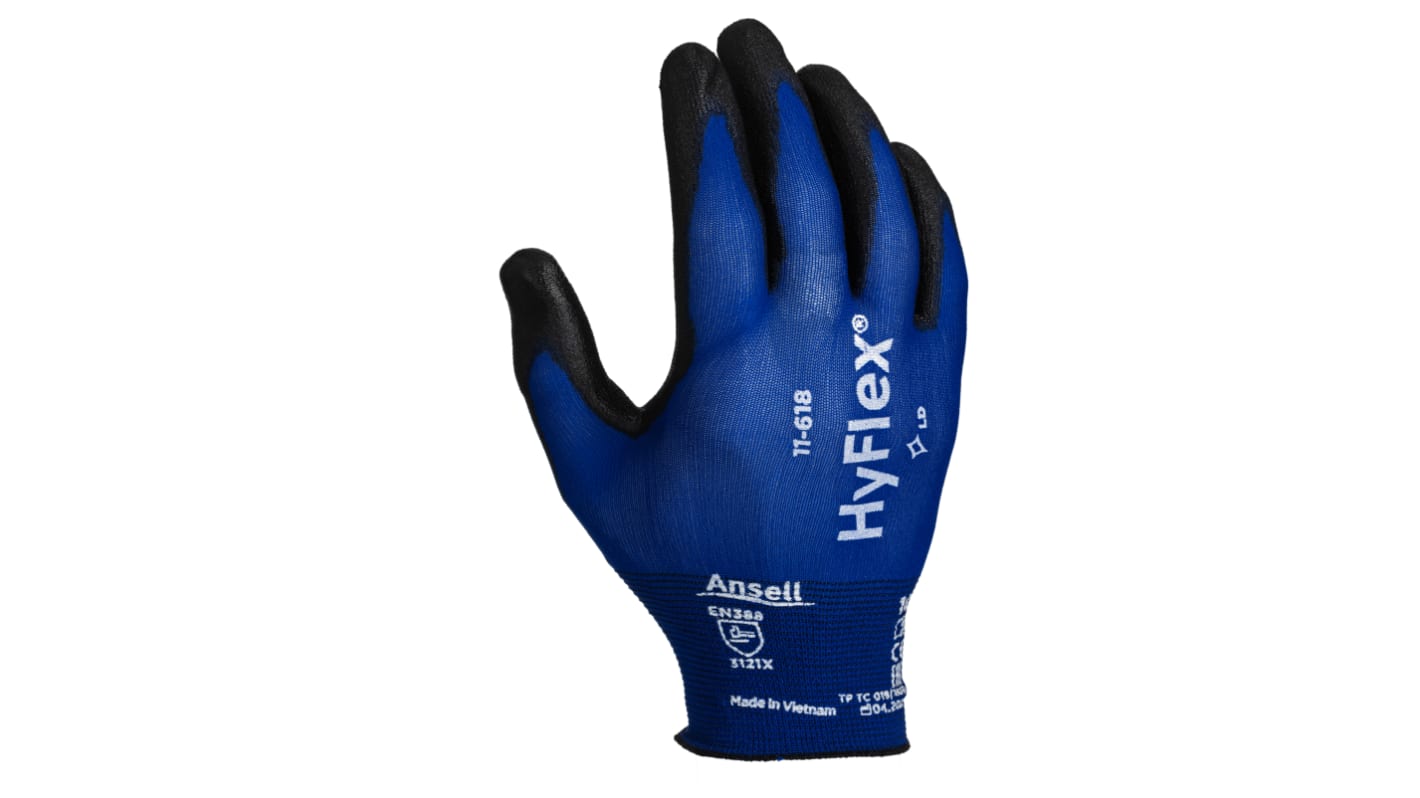 Ansell HyFlex 11-618 Blue Nylon General Purpose Work Gloves, Size 10, Polyurethane Coating