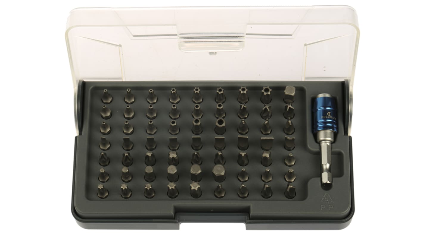 Crescent Driver Bit Set 64 Pieces, Phillips, Pozidriv, Slotted Hexagon, Tampered Hexagon, Tampered Torx, Torx, Triwing