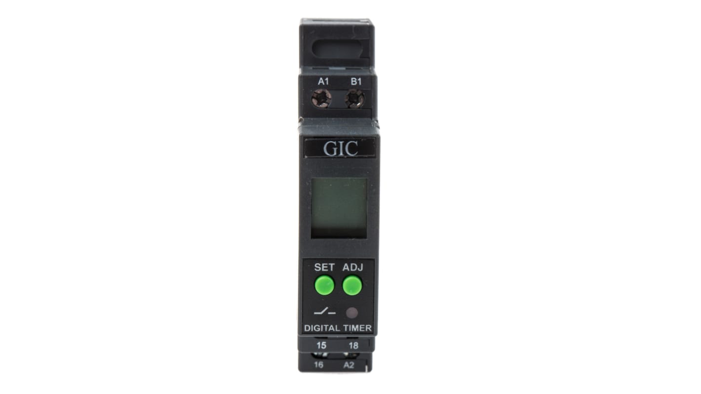 GIC 多機能 タイマーリレー, 0.1 s → 999h, 24 → 240V ac/dc, SPDT, DINレール