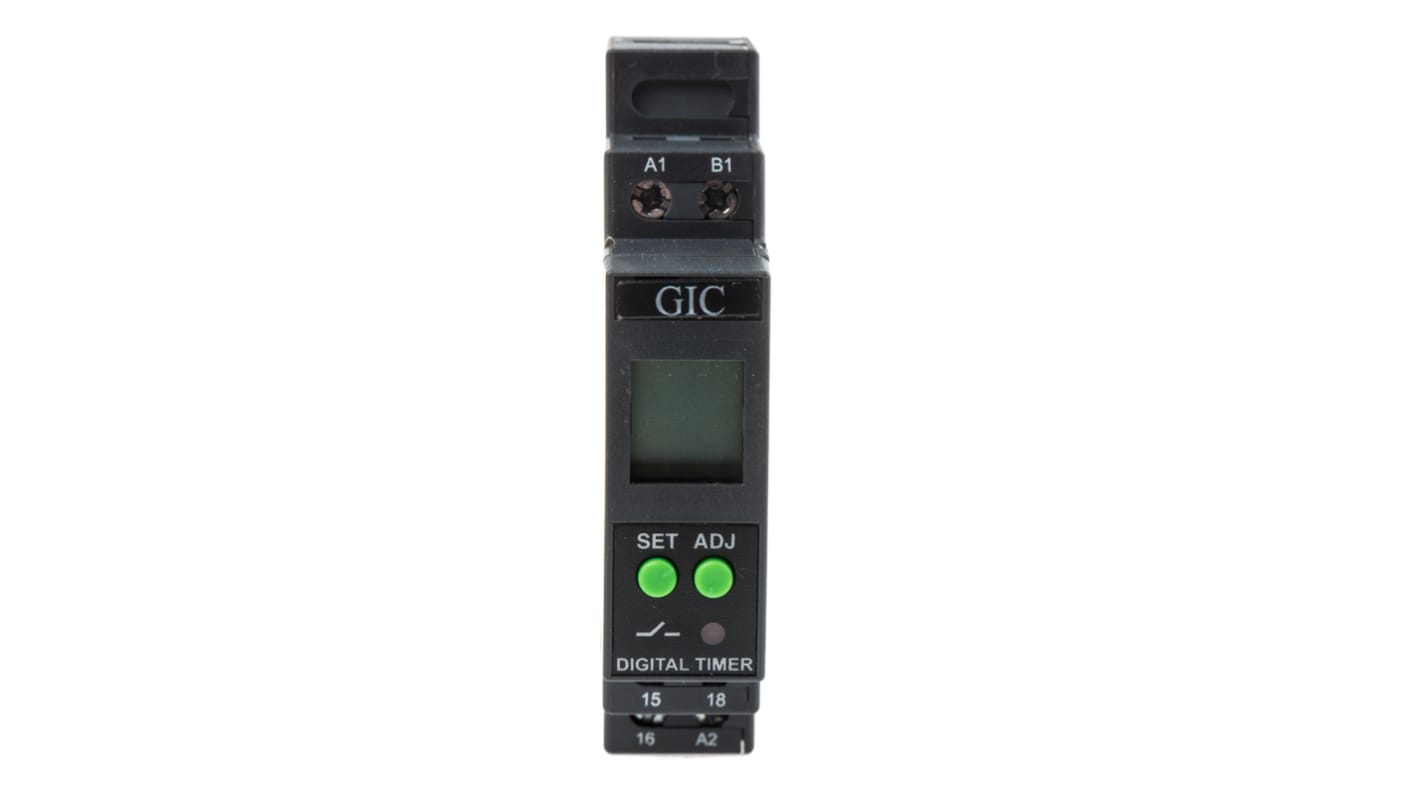 GIC DIN Rail Mount Timer Relay, 24 → 240V ac/dc, 1-Contact, 0.1 s → 999h, SPDT