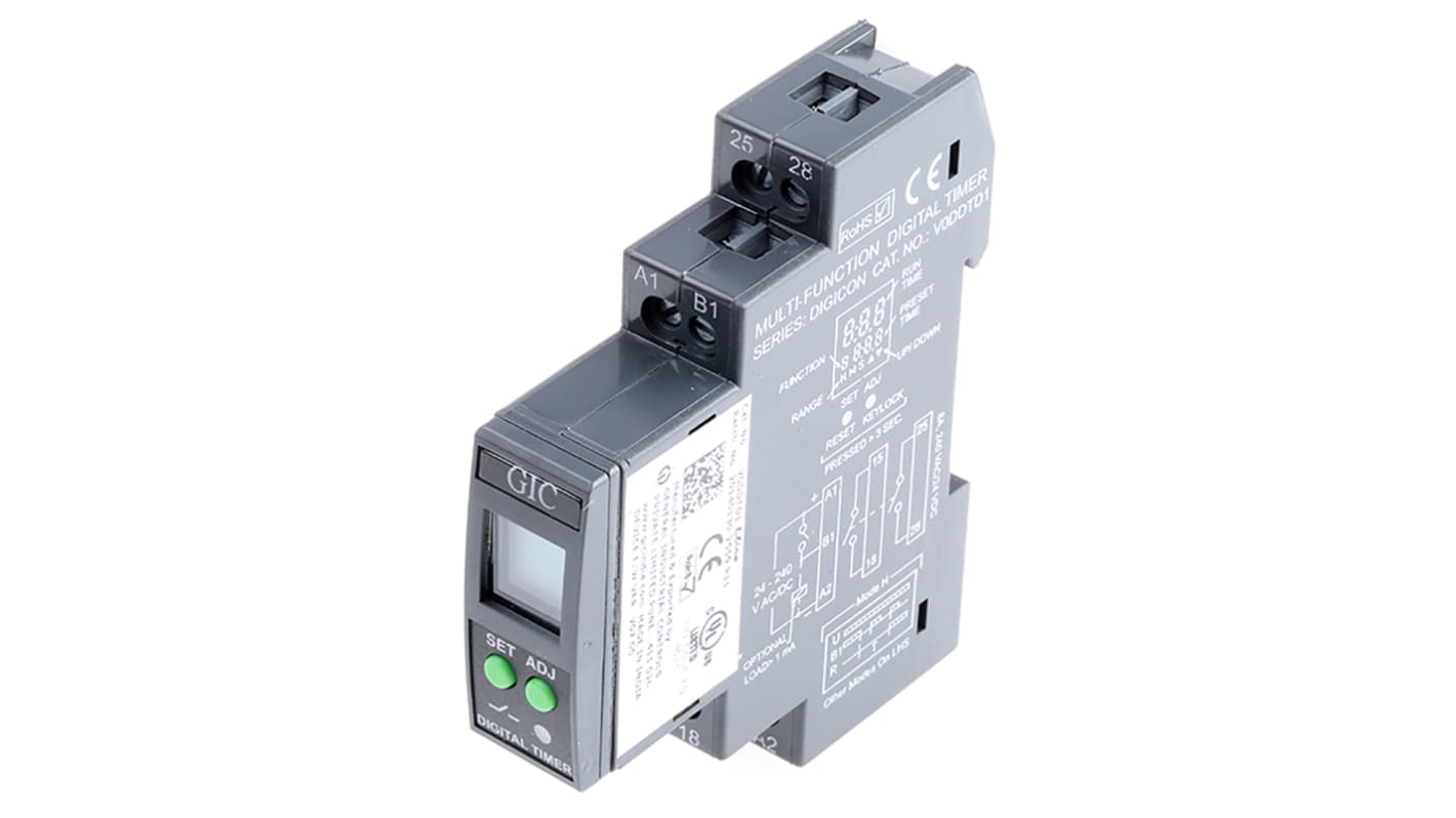 GIC 24 → 240V ac/dc Timer Relay, Multi-funktions timerfunktioner DIN-skinne