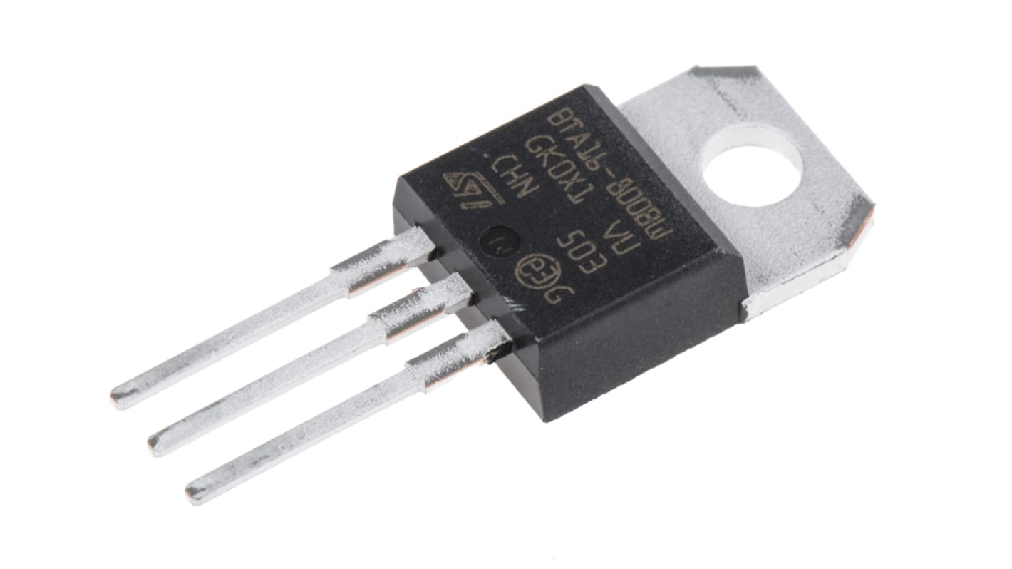 STMicroelectronics TRIAC 16A TO-220AB THT Gate Trigger 1.3V 50mA, 800V, 800V 3-Pin