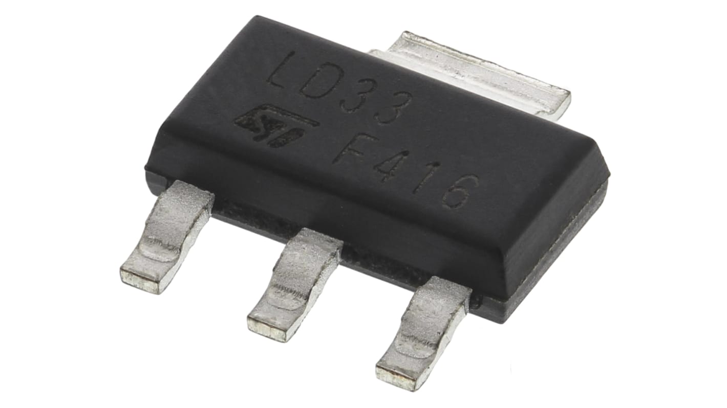 STMicroelectronics LDO稳压芯片, 3.3 V输出, 1.3A最大输出, 单路输出, SOT-223, 3+Tab针, 贴片安装, 0 °C→+150 °C, ±1%精度