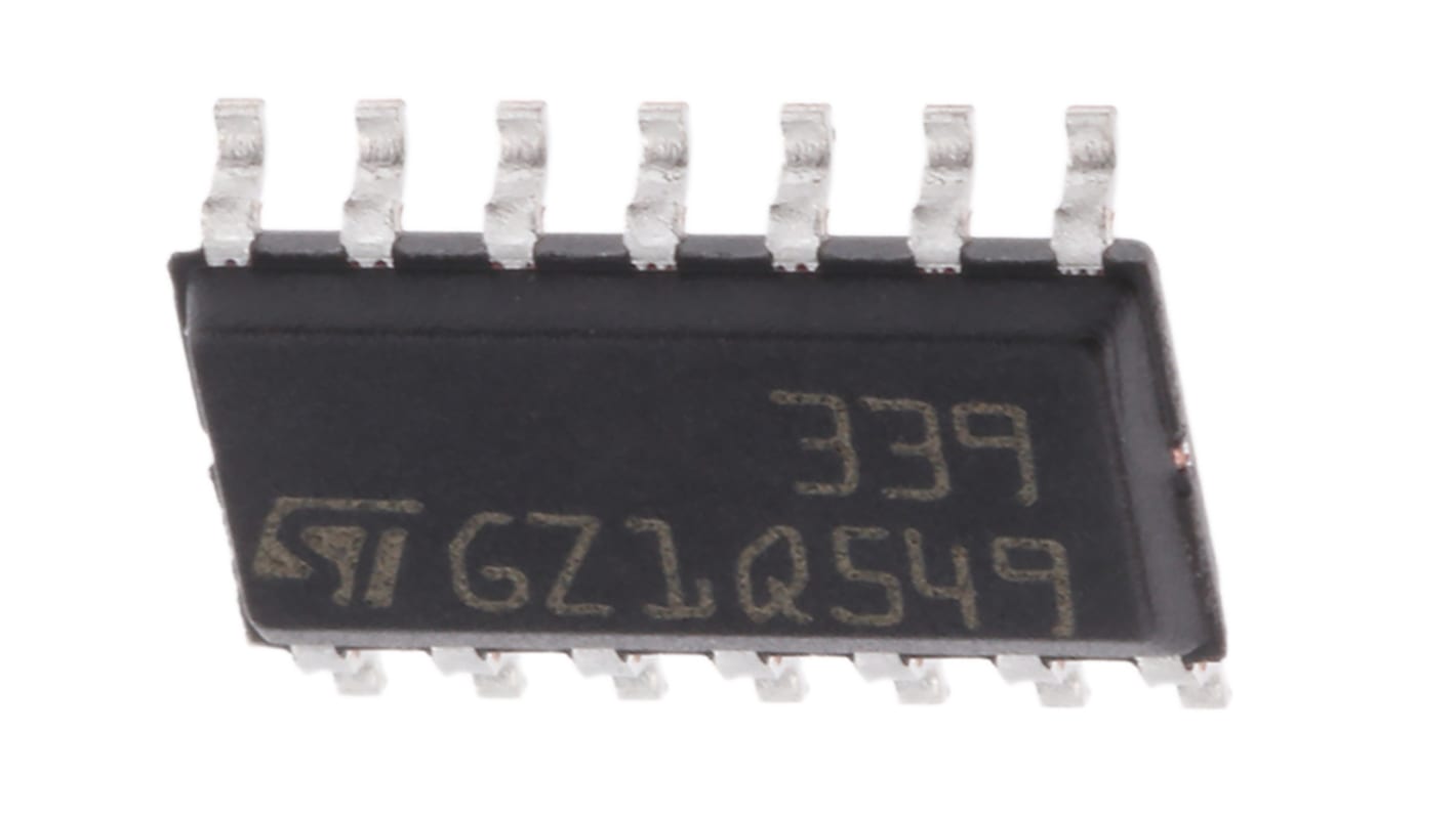 Comparador LM339DT CMOS, DL, ECL, MOS, TTL 1.3μs 4-Canales, 2 → 36 V 14-Pines SOIC