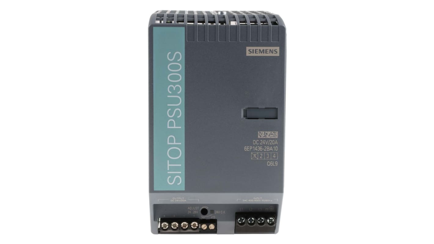 Siemens SITOP PSU300S Switched Mode DIN Rail Power Supply, 340 → 550V ac ac Input, 24V dc dc Output, 20A Output,