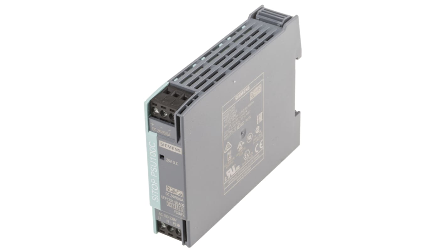 Siemens 开关模式导轨电源, 24V 直流 600mA输出, 14W, 100 → 230 V ac / 110 → 300V 直流输入, 单相, SITOP PSU100C系列