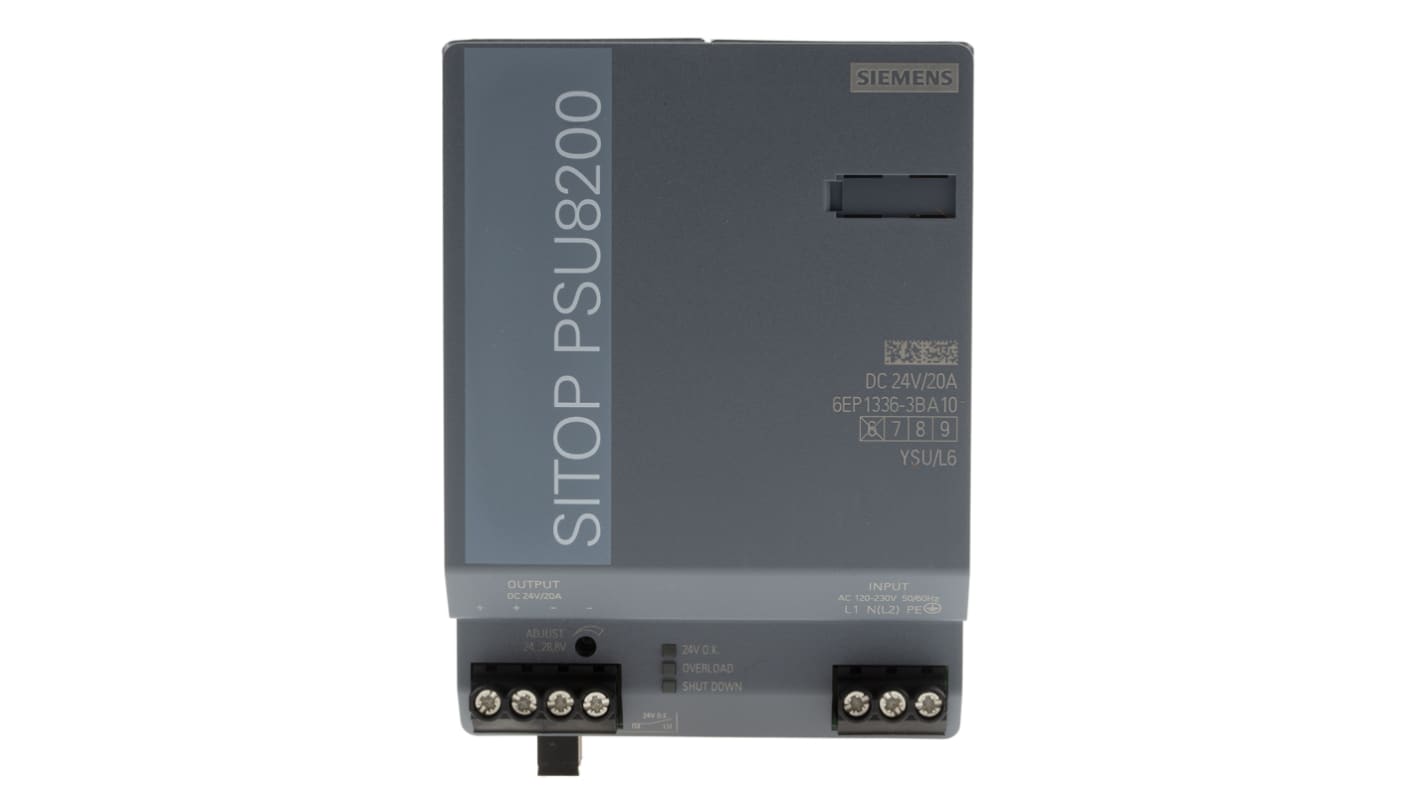 Siemens SITOP PSU8200 SITOP Getaktet DIN-Schienen Netzteil 480W, 120 → 230 V ac / 110 → 220V dc, 24V dc /