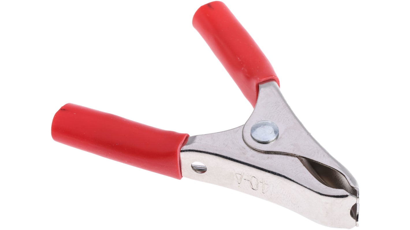 Clip a coccodrillo Mueller Electric, isolato, col. Rosso