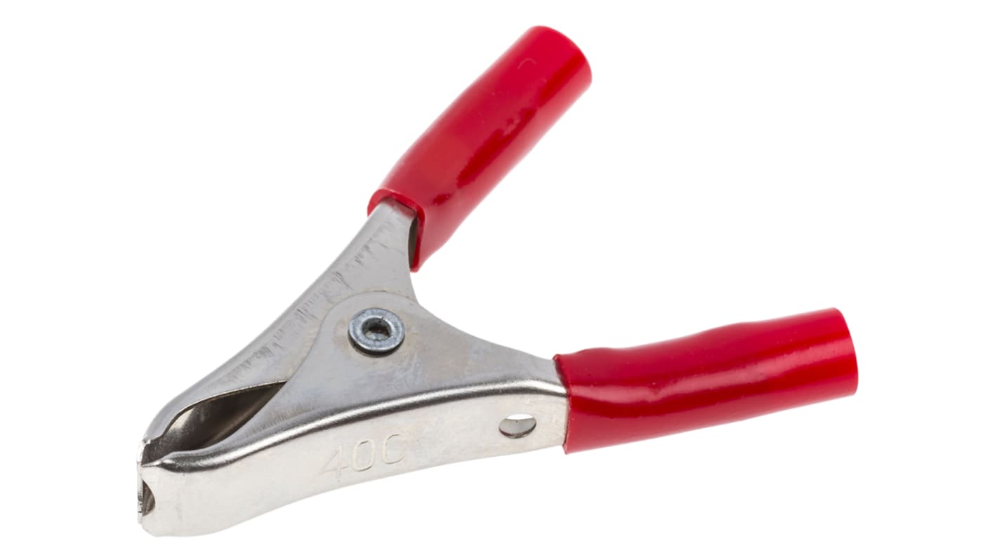 Clip a coccodrillo Mueller Electric, 20A, apertura 19mm, isolato, col. Rosso