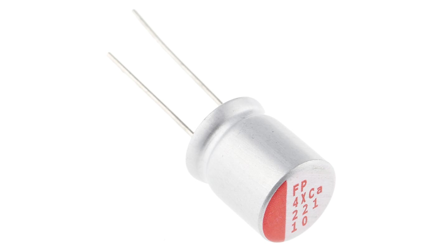 Condensatore elettrolitico solido in alluminio Nichicon, serie NS, 220μF, 10V cc, ±20%, +105°C, Radiale, Foro passante