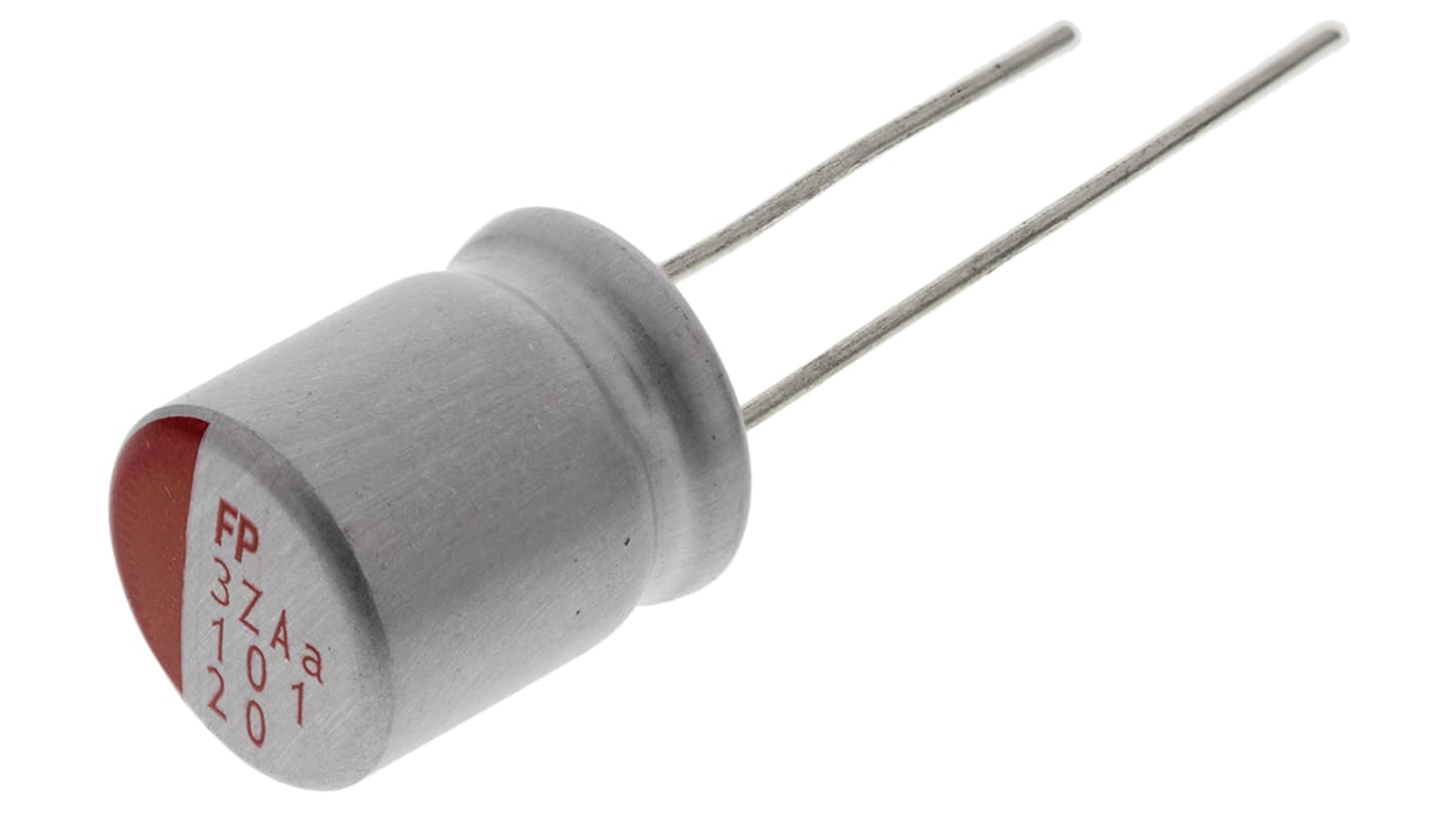 Condensatore elettrolitico solido in alluminio Nichicon, serie NS, 100μF, 20V cc, ±20%, +105°C, Radiale, Foro passante