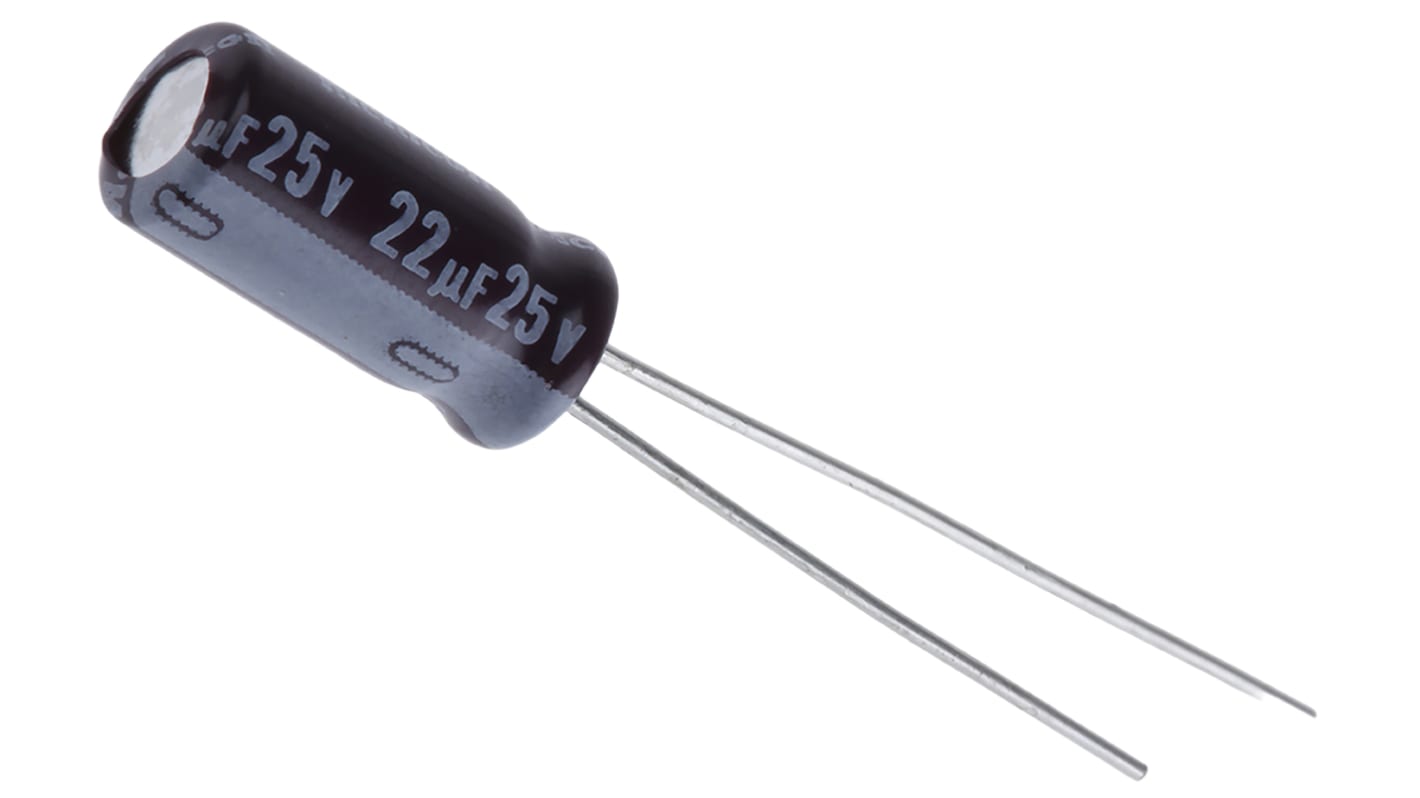 Nichicon 22μF Aluminium Electrolytic Capacitor 25V dc, Radial, Through Hole - UPW1E220MDD