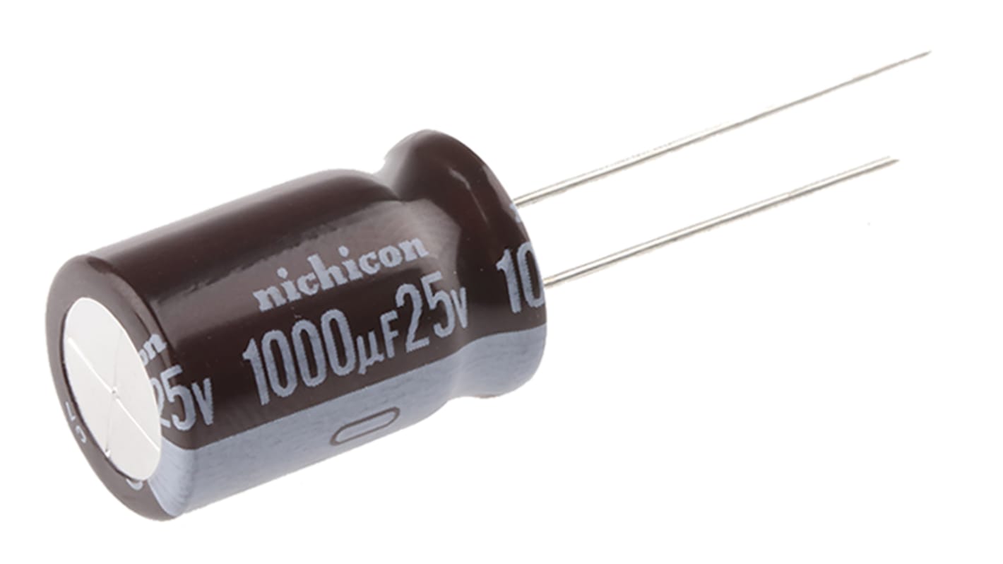 Condensatore Nichicon, serie PW, 1000μF, 25V cc, ±20%, +105°C, Radiale, Foro passante