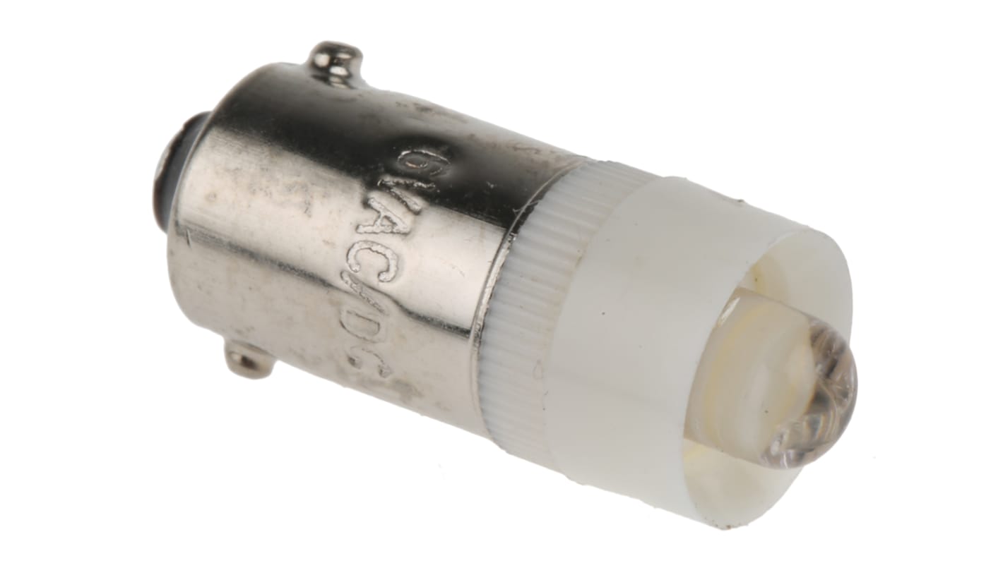 Lampada per indicatori JKL Components, lunga 24mm, Ø 9.6mm, 6V ca/cc, luce color Bianco, 13000mcd con base BA9s, angolo