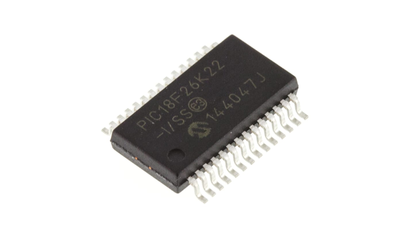 Microchip PIC18F单片机, PIC内核, 28针, SSOP, 最大64MHz, 64 kB 闪存, 1.024 kB、3.896 kB RAM