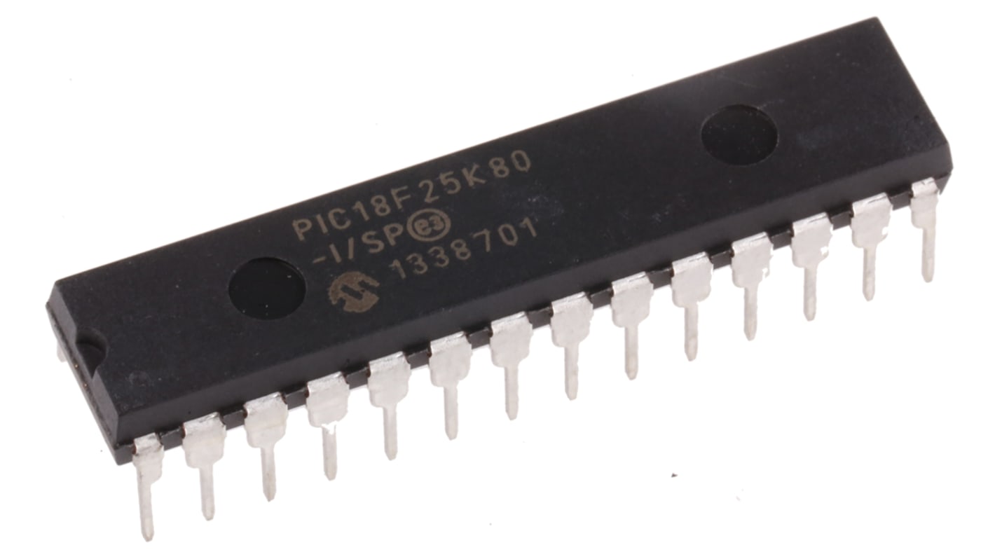 Microchip PIC18F单片机, PIC内核, 28针, SPDIP, 最大64MHz, 32 kB 闪存, 1.024 kB、3.648 kB RAM