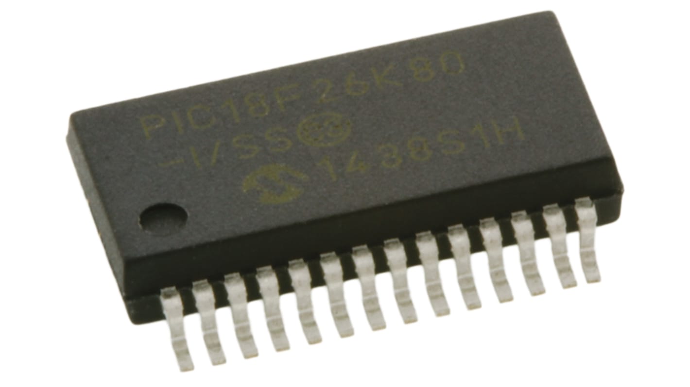 Microchip PIC18F26K80-I/SS, 8bit PIC Microcontroller, PIC18F, 64MHz, 64 kB Flash, 28-Pin SSOP