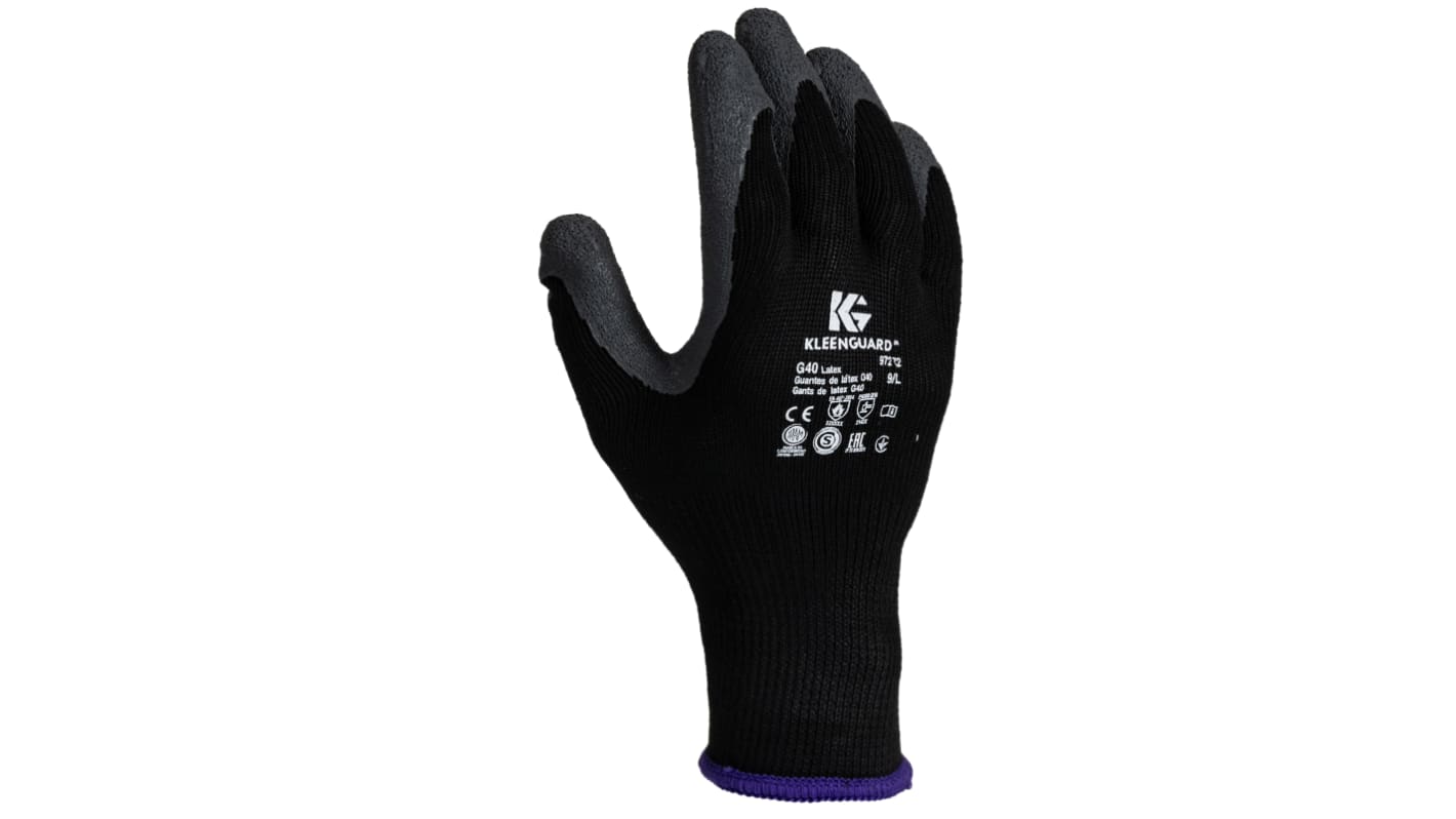 Kimberly Clark Jackson Safety Black Polyester Heat Resistant Work Gloves, Size 9, Latex Coating