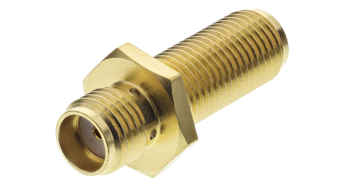 Adaptador de RF Huber+Suhner 34_SMA-50-0-1/111_NE 50Ω, Hembra Recto SMA a Hembra SMA, 18GHz Normal Oro sobre níquel