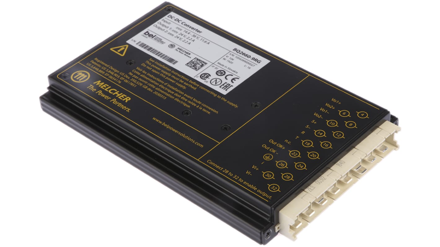 BEL POWER SOLUTIONS INC Q DC-DC Converter, ±24V dc/ 2.75A Output, 14.4 → 36 V dc Input, 132W, Rack Mount, +71°C