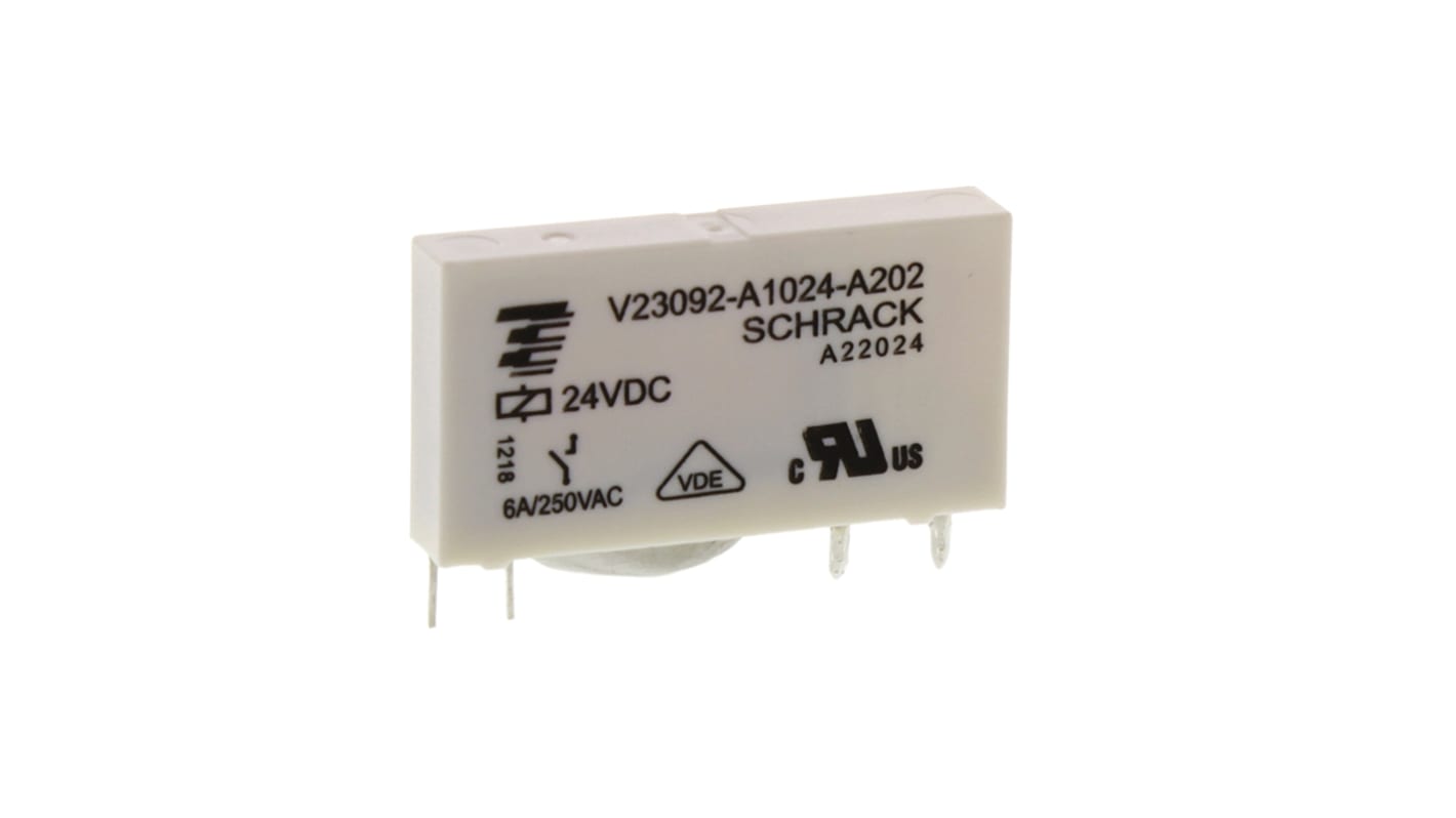 TE Connectivity 功率继电器, 24V 直流线圈, 6A切换, SPST, 1极, PCB安装, 镀金触点, SNR系列