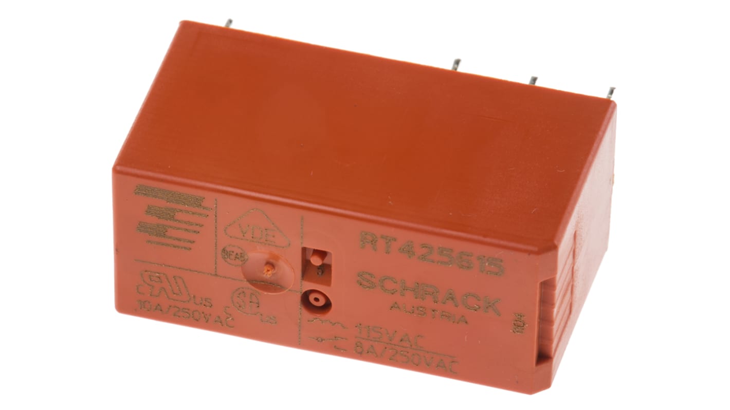TE Connectivity PCB Mount Power Relay, 115V ac Coil, 8A Switching Current, DPDT