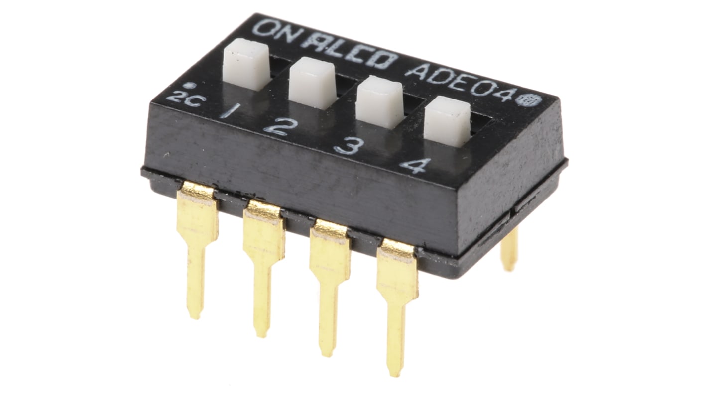 Interruttore DIP 1825360-3, SPST, 100 mA a 24 V c.c., 4 posizioni, attuatore a Slitta, Foro passante