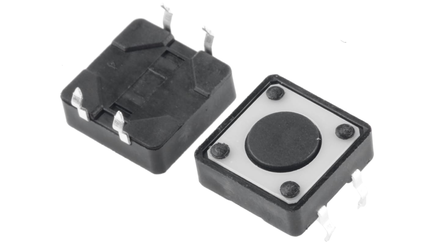 TE Connectivity Black Button Tactile Switch, SPST 50 mA @ 24 V dc 0.5mm