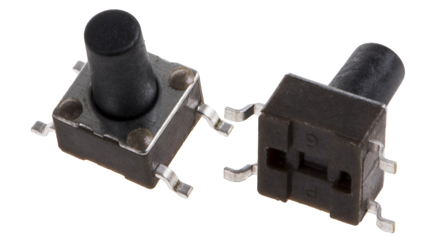 TE Connectivity Black Button Tactile Switch, SPST 50 mA @ 24 V dc 5.9mm Surface Mount